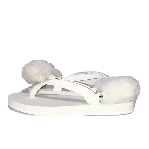 UGG Laalaa White Patent Leather & Shearling Removable Slingback Thong Sandals - Picture 4 of 9